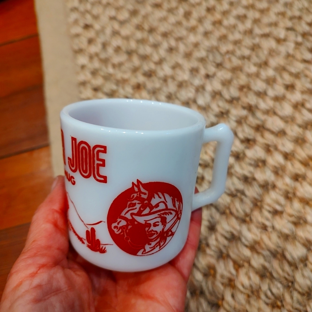 Ranger Joe milk glass children's mug.